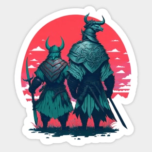 Viking and Samurai Watching the Sunset Sticker